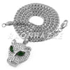 Stainless Steel Silver Emerald Eyed Panther Pendant w/Cuban Chain - Raonhazae