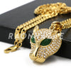 Stainless Steel Gold Emerald Eyed Panther Pendant w/Cuban Chain - Raonhazae