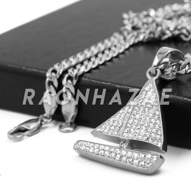 Stainless Steel Silver Yachty Pendant w/Cuban Chain - Raonhazae