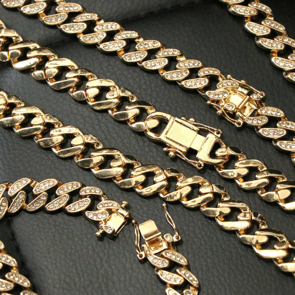 14k Gold PT 10mm 8.5" - 24" Miami Cuban Choker Chain Necklace Bracelet - Raonhazae
