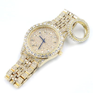 HIPHOP RAONHAZAE JAY Z GOLD FINISHED LAB DIAMOND WATCH & RING SET. - Raonhazae