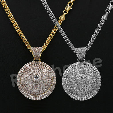 14K Pt Gold Round CLASSIC SPINNING DISCO DANCER Pendant W/5mm 24" 30" Cuban Chain - Raonhazae