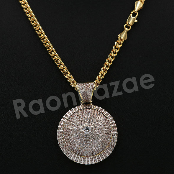 14K Pt Gold Round CLASSIC SPINNING DISCO DANCER Pendant W/5mm 24" 30" Cuban Chain - Raonhazae