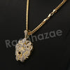 14K Pt Gold FEROCIOUS LION FACE Pendant W/5mm 24" 30" Cuban Chain - Raonhazae