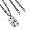 14K PT Gold BIG DIAMOND DOGTAG Pendant W/5mm 24" 30" Cuban Chain - Raonhazae