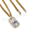 14K PT Gold BIG DIAMOND DOGTAG Pendant W/5mm 24" 30" Cuban Chain - Raonhazae