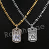 14K PT Gold BIG DIAMOND DOGTAG Pendant W/5mm 24" 30" Cuban Chain - Raonhazae