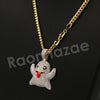 14K PT Gold SNAPCHAT GHOST Pendant W/5mm 24" 30" Cuban Chain - Raonhazae