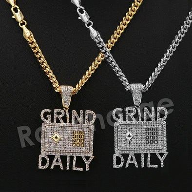 14K PT Gold GRIND DAILY Pendant W/5mm 24" 30" Cuban Chain - Raonhazae