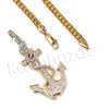 14K PT Gold SAILOR ANCHOR Pendant W/5mm 24" 30" Cuban Chain - Raonhazae