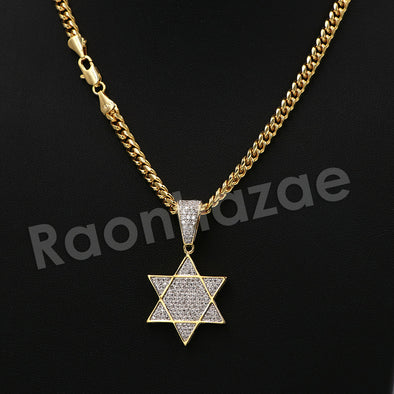 14K PT Gold STAR OF DAVID Pendant W/5mm 24" 30" Cuban Chain - Raonhazae