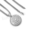 14K Pt Gold Round Spiral Disco Pendant W/5mm 24" 30" Cuban Chain - Raonhazae