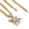 14K Pt Gold Round Shark Pendant W/5mm 24" 30" Cuban Chain - Raonhazae