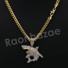 14K Pt Gold Round Shark Pendant W/5mm 24" 30" Cuban Chain - Raonhazae