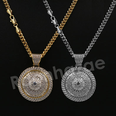 14K Pt Gold Round DISCO SPINNING Fiend Pendant W/5mm 24" 30" Cuban Chain - Raonhazae