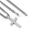 14K Pt Gold Round CLASSIC JESUS CROSS Pendant W/5mm 24" 30" Cuban Chain - Raonhazae