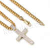 14K Pt Gold Round CLASSIC JESUS CROSS Pendant W/5mm 24" 30" Cuban Chain - Raonhazae