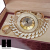 TECHNO KING ICED SET RAPPER 14K GOLD WATCH CUBAN BRACELET RING SET L17 - Raonhazae