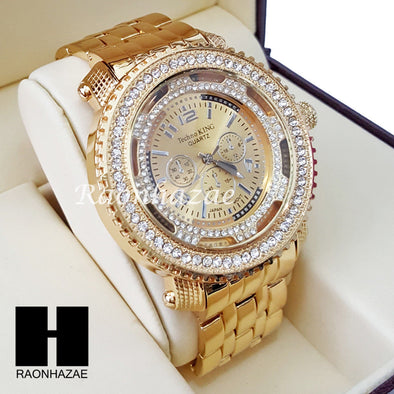 Men's Hip Hop 14K Gold PT Bling Lab Diamond Techno King Watch L1 - Raonhazae