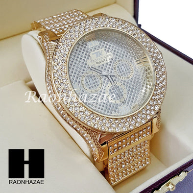 Men's Hip Hop 14K Gold PT Bling Lab Diamond Techno King Rapper Watch L2 - Raonhazae