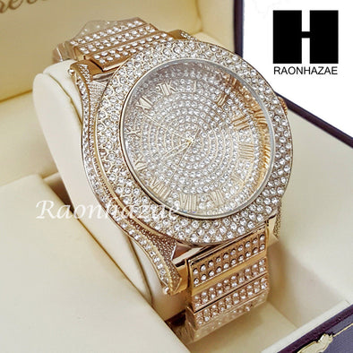 Men's Hip Hop 14K Gold PT Bling Lab Diamond Techno King Rapper Watch L3 - Raonhazae