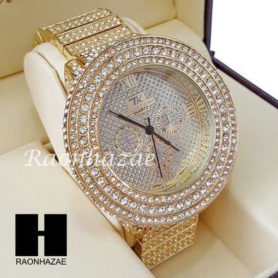 Men's Hip Hop 14K Gold PT Bling Lab Diamond Techno King Rapper Watch L4 - Raonhazae