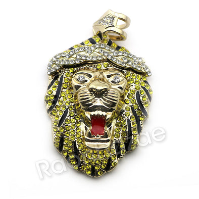 LARGE KING LION CHARM DIAMOND CUT 24" 30" 36" CUBAN CHAIN NECKLACE G74 - Raonhazae