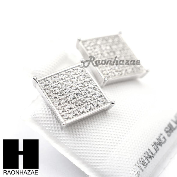 Sterling Silver .925 Lab Diamond 11mm Square Screw Back Earring SE008S - Raonhazae