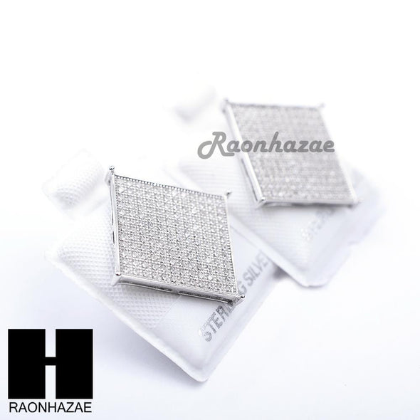 Sterling Silver .925 Lab Diamond 17mm Square Screw Back Earring SE009S - Raonhazae