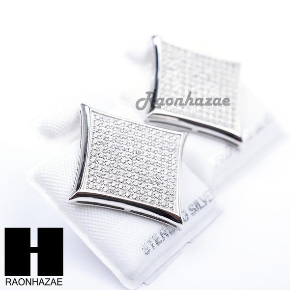 Sterling Silver .925 Lab Diamond 19mm Square Screw Back Earring SE010S - Raonhazae