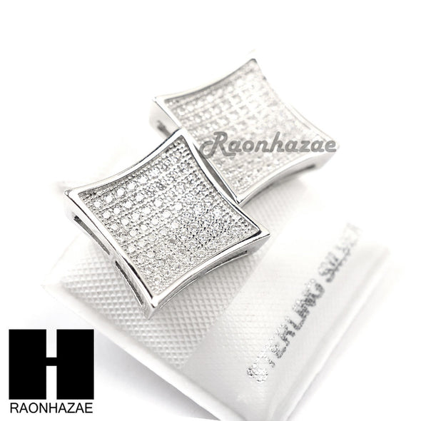 Sterling Silver .925 Lab Diamond 13mm Square Screw Back Earring SE016S - Raonhazae