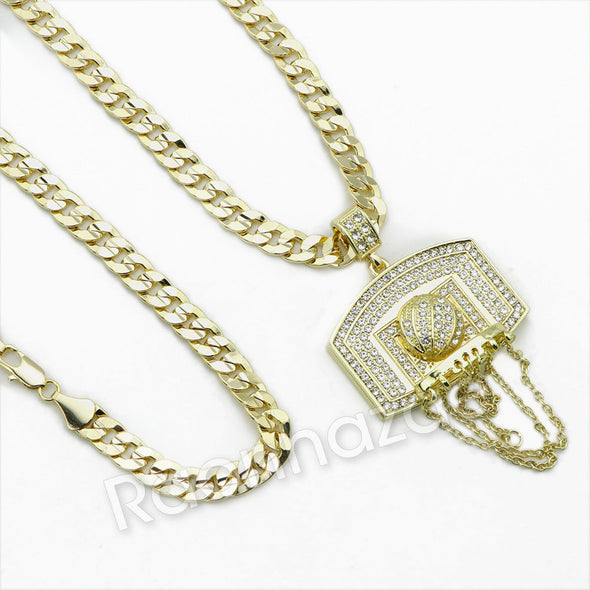 BASKETBALL BACKBOARD DIAMOND CUT 24" 30" 36" CUBAN CHAIN NECKLACE G78 - Raonhazae