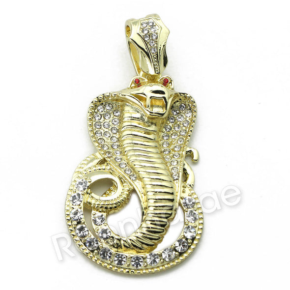 LARGE KING COBRA CHARM DIAMOND CUT 24" 30" 36" CUBAN CHAIN NECKLACE G76 - Raonhazae