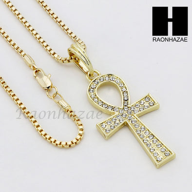 RUBY ANKH PLUG PENDANT 24" 30" ROPE BOX CUBAN CHAIN NECKLACE SET S06 - Raonhazae