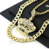 BLING KING CROWN CHARM ROPE CHAIN DIAMOND CUT CUBAN CHAIN NECKLACE G70 - Raonhazae