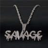 Bling Bling Savage Letter Necklace & Pendant Shiny Ice Out Link Chain Necklace With Tennis Chain Choker Hip Hop Jewelry for Men - Raonhazae