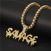 Bling Bling Savage Letter Necklace & Pendant Shiny Ice Out Link Chain Necklace With Tennis Chain Choker Hip Hop Jewelry for Men - Raonhazae