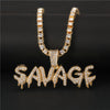 Bling Bling Savage Letter Necklace & Pendant Shiny Ice Out Link Chain Necklace With Tennis Chain Choker Hip Hop Jewelry for Men - Raonhazae