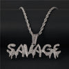 Bling Bling Savage Letter Necklace & Pendant Shiny Ice Out Link Chain Necklace With Tennis Chain Choker Hip Hop Jewelry for Men - Raonhazae