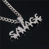 Bling Bling Savage Letter Necklace & Pendant Shiny Ice Out Link Chain Necklace With Tennis Chain Choker Hip Hop Jewelry for Men - Raonhazae