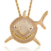 Hip Hop Iced Out Bling Cubic Zirconia Animal Shark Necklaces & Pendants For Men Women Rapper Jewelry With Solid Back