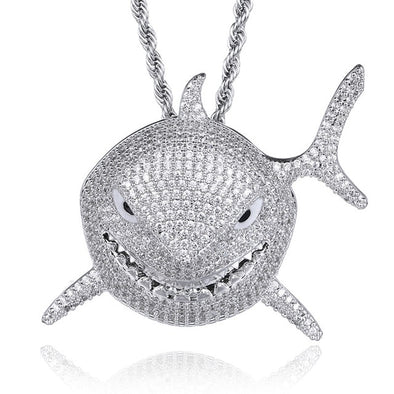 Hip Hop Iced Out Bling Cubic Zirconia Animal Shark Necklaces & Pendants For Men Women Rapper Jewelry With Solid Back