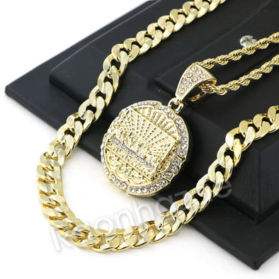 LAST SUPPER ROUND CHARM ROPE CHAIN DIAMOND CUT CUBAN CHAIN NECKLACE G67 - Raonhazae