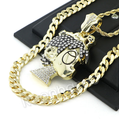 BIG LIL UZI CARTOON PAVE ROPE CHAIN DIAMOND CUT CUBAN CHAIN NECKLACE 60 - Raonhazae