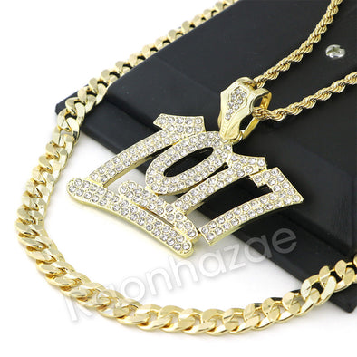 BIG NUMBER 1017 CHARM ROPE CHAIN DIAMOND CUT CUBAN CHAIN NECKLACE G61 - Raonhazae