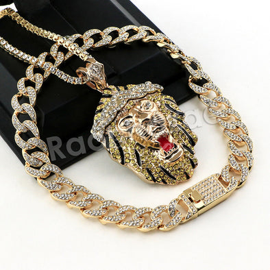 Hip Hop Quavo FEROCIOUS LION Miami Cuban Choker Tennis Chain Necklace L24 - Raonhazae