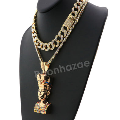 Hip Hop Quavo Queen Nefertiti Miami Cuban Choker Chain Necklace L38 - Raonhazae