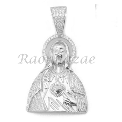 Sterling Silver .925 AAA Lab Diamond Jesus w/2.5mm 20" 24" Moon Cut Chain S45 - Raonhazae