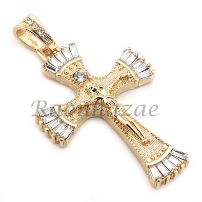 MENS 14K GOLD PT JESUS CROSS 18" TENNIS CHAIN 16" 30" CHOKER CUBAN CHAIN S28G - Raonhazae