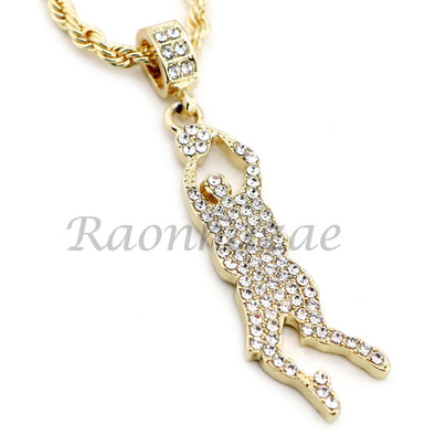 BASKETBALL PLAYER PENDANT DIAMOND CUT 30" CUBAN ROPE CHAIN NECKLACE G34 - Raonhazae